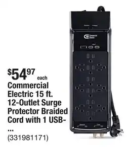 The Home Depot Commercial Electric 15 ft. 12-Outlet Surge Protector Braided Cord with 1 USB-A and 2 USB-C, Black offer