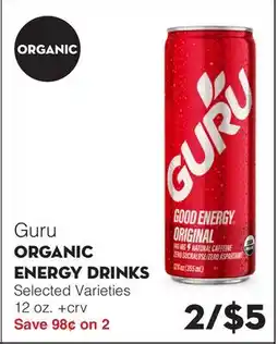 Bristol Farms Guru ORGANIC ENERGY DRINKS offer