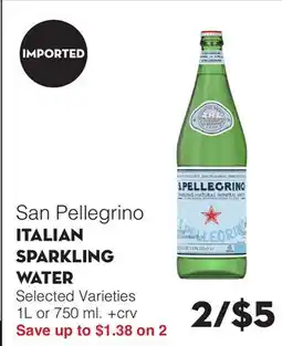 Bristol Farms San Pellegrino ITALIAN SPARKLING WATER offer