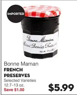 Bristol Farms Bonne Maman FRENCH PRESERVES offer