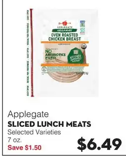 Bristol Farms Applegate SLICED LUNCH MEATS offer