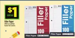 Dollar General Filler Paper Wide or College Ruled 100 Sheets offer