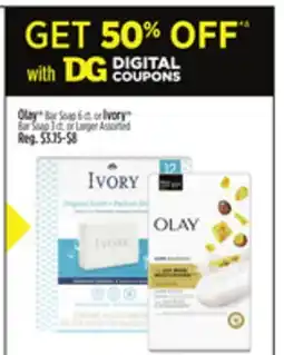 Dollar General Olay Bar Soap 6 ct. or Ivory Bar Soap 3 ct. or Larger Assorted offer