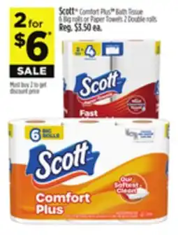 Dollar General Scott Comfort Plus Bath Tissue 6 Big rolls or Paper Towels 2 Double rolls offer