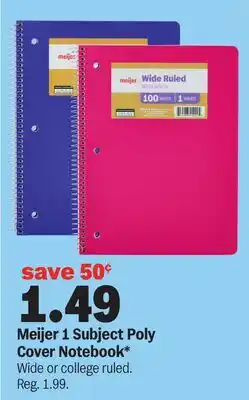 Meijer Meijer 1 Subject Poly Cover Notebook offer