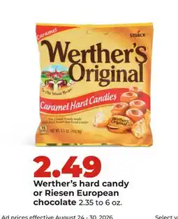 Hy-Vee Werther's hard candy or Riesen European chocolate offer