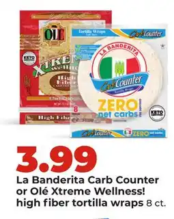 Hy-Vee La Banderita Carb Counter or Olé Xtreme Wellness! high fiber tortilla wraps offer