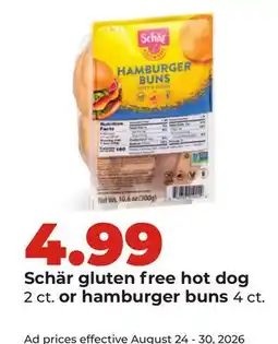 Hy-Vee Schar gluten free hot dog 2 ct. or hamburger buns 4 ct offer
