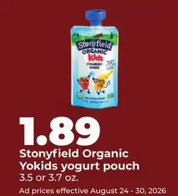Hy-Vee Stonyfield Organic Yogurt Pouch offer