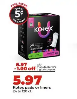 Hy-Vee Kotex pads or liners offer