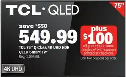 Meijer TCL 75 Q Class 4K UHD HDR QLED Smart TV offer