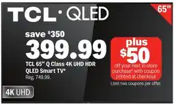 Meijer TCL 65 Q Class 4K UHD HDR QLED Smart TV offer