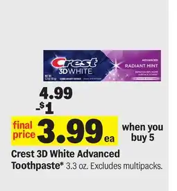 Meijer Crest 3D White Advanced Toothpaste offer