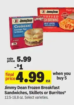 Meijer Jimmy Dean Frozen Breakfast Sandwiches, Skillets or Burritos offer