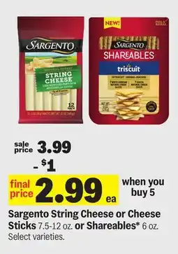 Meijer Sargento String Cheese or Cheese Sticks - 7.5-12 oz. or Shareables* - 6 oz offer