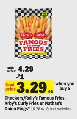 Meijer Checkers/Rally's Famous Fries, Arby's Curly Fries or Nathan's Onion Rings offer