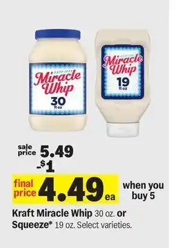 Meijer Kraft Miracle Whip 30 oz. or Squeeze* 19 oz offer