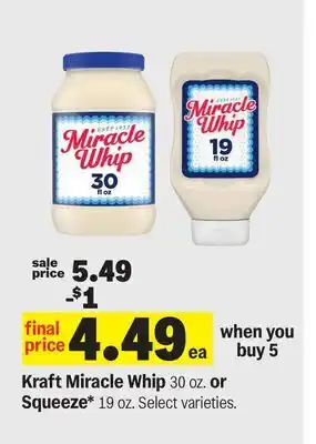 Meijer Kraft Miracle Whip 30 oz. or Squeeze* 19 oz offer