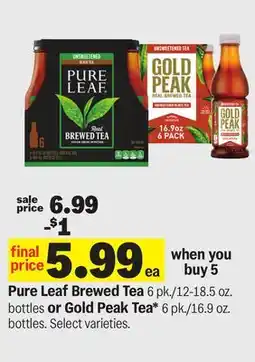 Meijer Pure Leaf Brewed Tea 6 pk./12-18.5 oz. bottles or Gold Peak Tea* 6 pk./16.9 oz. bottles offer