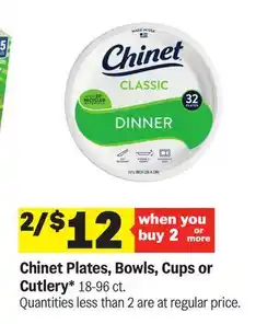 Meijer Chinet Plates, Bowls, Cups or Cutlery offer