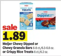 Meijer Meijer Chewy Dipped or Chewy Granola Bars 6-8 ct/6.3-6.8 oz. or Crispy Rice Treats 8 ct/6.2 oz offer