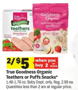 Meijer True Goodness Organic Teethers or Puffs Snacks offer