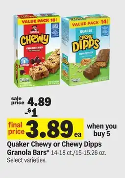 Meijer Quaker Chewy or Chewy Dipps Granola Bars offer