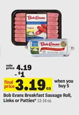 Meijer Bob Evans Breakfast Sausage Roll, Links or Patties offer