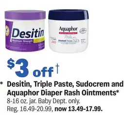 Meijer Desitin, Triple Paste, Sudocrem and Aquaphor Diaper Rash Ointments offer