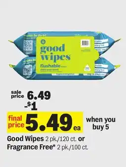 Meijer Good Wipes 2 pk./120 ct. or Fragrance Free* 2 pk./100 ct offer