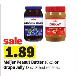 Meijer Meijer Peanut Butter 16 oz. or Grape Jelly 18 oz offer