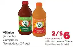 Family Fresh Market V8 juice or Campbell's tomato juice offer