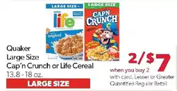 Family Fresh Market Quaker Cap'n Crunch or Life Cereal offer