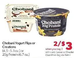 Family Fresh Market Chobani Yogurt Flips or Creations offer