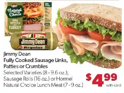 Family Fresh Market Jimmy Dean Fully Cooked Sausage Links, Patties or Crumbles offer