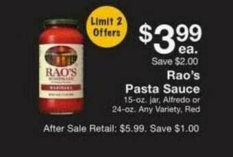 Fairway Store Market Rao's Pasta Sauce offer