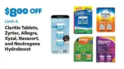 Sam's Club Claritin Tablets, Zyrtec, Allegra, Xyzal, Nasacort, and Neutrogena Hydroboost offer