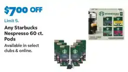 Sam's Club Starbucks Nespresso Pods offer