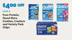 Sam's Club Pure Protein, Quest Bars, Cookies, Crackers and Variety Pack Chips offer