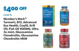 Sam's Club Member's Mark Turmeric, B12, Advanced Eye Health, Coq10, Krill Oil offer
