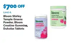 Sam's Club Bloom shirley temple greens powder, bloom creatine gummies, dulcolax tablets offer