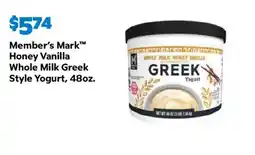 Sam's Club Member's Mark honey vanilla whole milk greek style yogurt offer