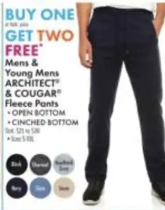 Boscov's Mens & Young Mens Architect & Cougar Fleece Pants offer