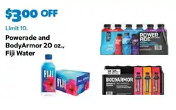Sam's Club Powerade and BodyArmor 20 oz., Fiji Water offer