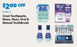 Sam's Club Crest Toothpaste, Rinse, Floss, Oral B Manual Toothbrush offer