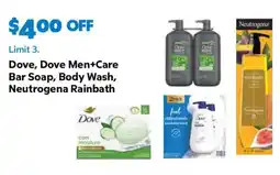 Sam's Club Dove, Dove Men+Care Bar Soap, Body Wash, Neutrogena Rainbath offer