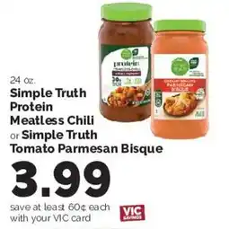 Harris Teeter Simple Truth Protein Meatless Chili or Simple Truth Tomato Parmesan Bisque offer
