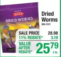 Menards Elite dried worms offer