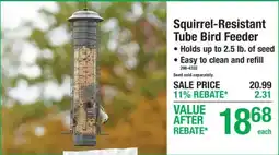 Menards Squirrel-Resistant Tube Bird Feeder offer