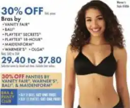 Boscov's Bras by Vanity Fair, Bali, Playtex Secrets, Playtex 18-Hour, Maidenform, Warner's, Olga offer